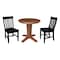 International Concepts 30 in. Solid Wood Round Top Pedestal Dining Table with 2 Chairs in Distressed Oak/Black K42-30RT-23-C46-61-2 - alternate 1